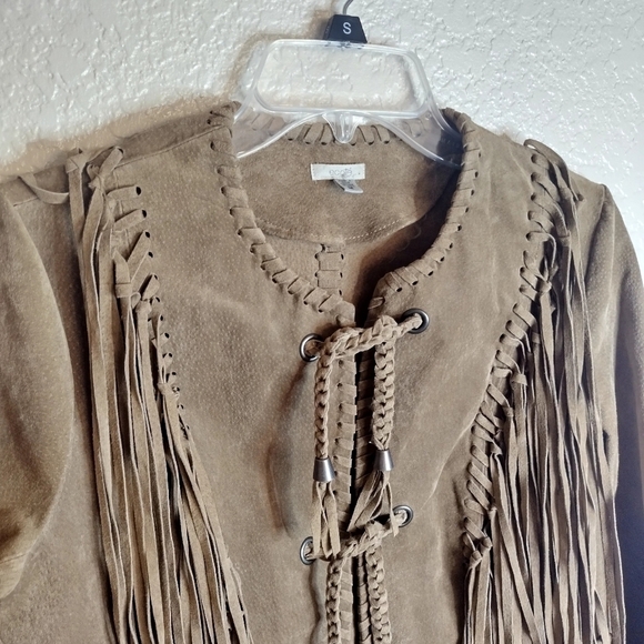 Ecote suede leather festive fringe braids Western cowgirl jacket sz M - Picture 2 of 9